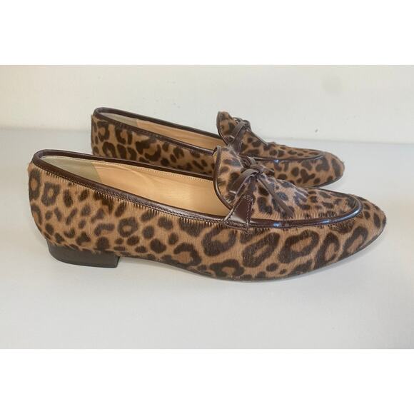 J. CREW COLLECTION LOAFERS 9.5 LEATHER CALF HAIR CHEETAH ACADEMY FLATS G8985 - Picture 1 of 14